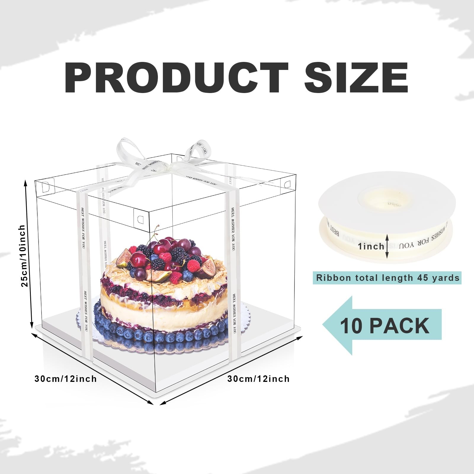 Maxdot 10 Pcs Transparent Tall Cake Boxes 12″ x x 10″ Large Clear Beige