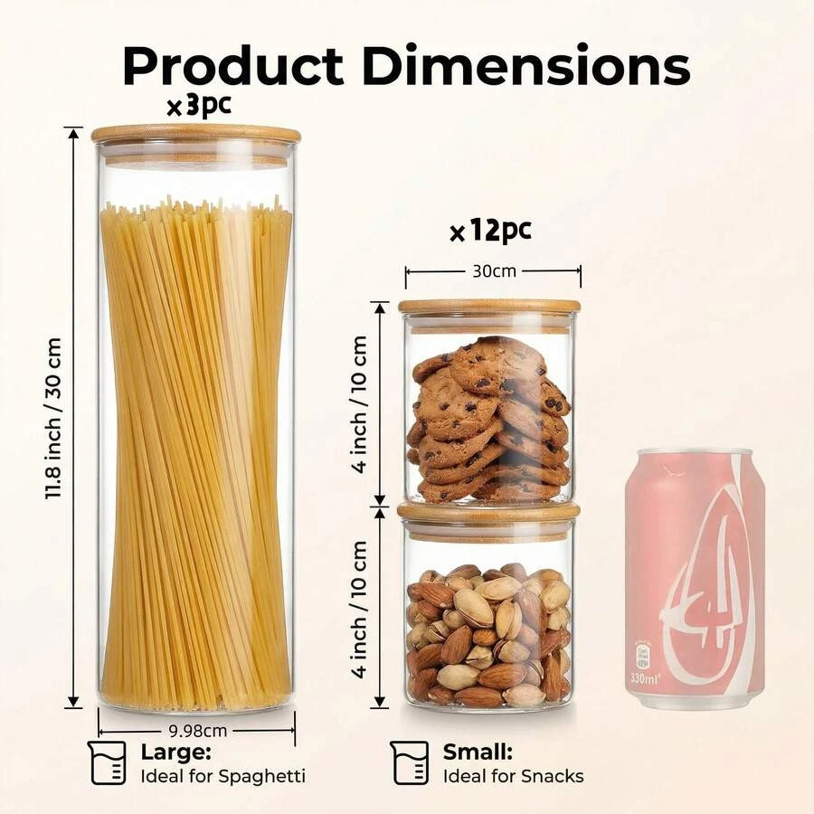 15-Piece Glass Storage Jar Set 2300ml Food Container Kitchen Gift