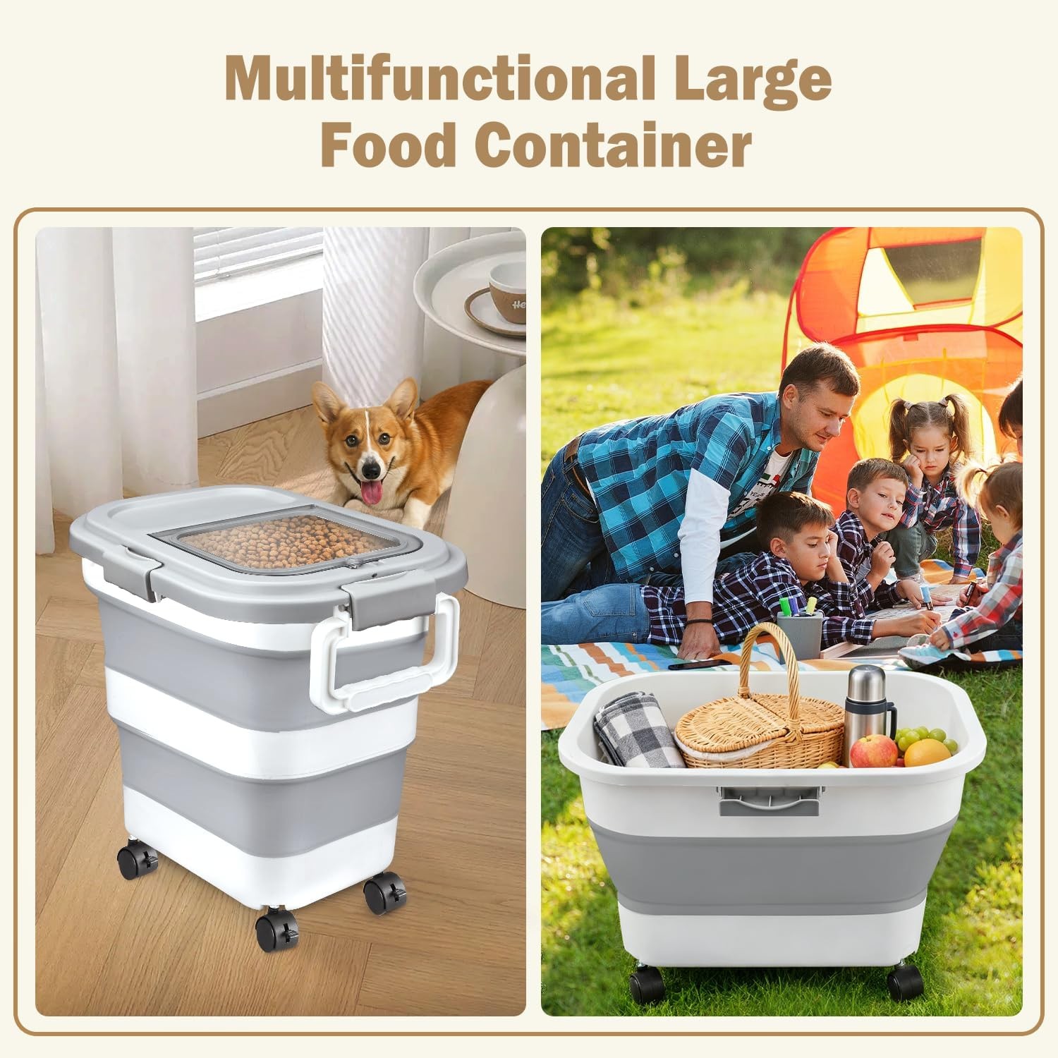 Komzon Rice Storage Container, Collapsible Airtight 10-40 Lb Rice Storage Con…
