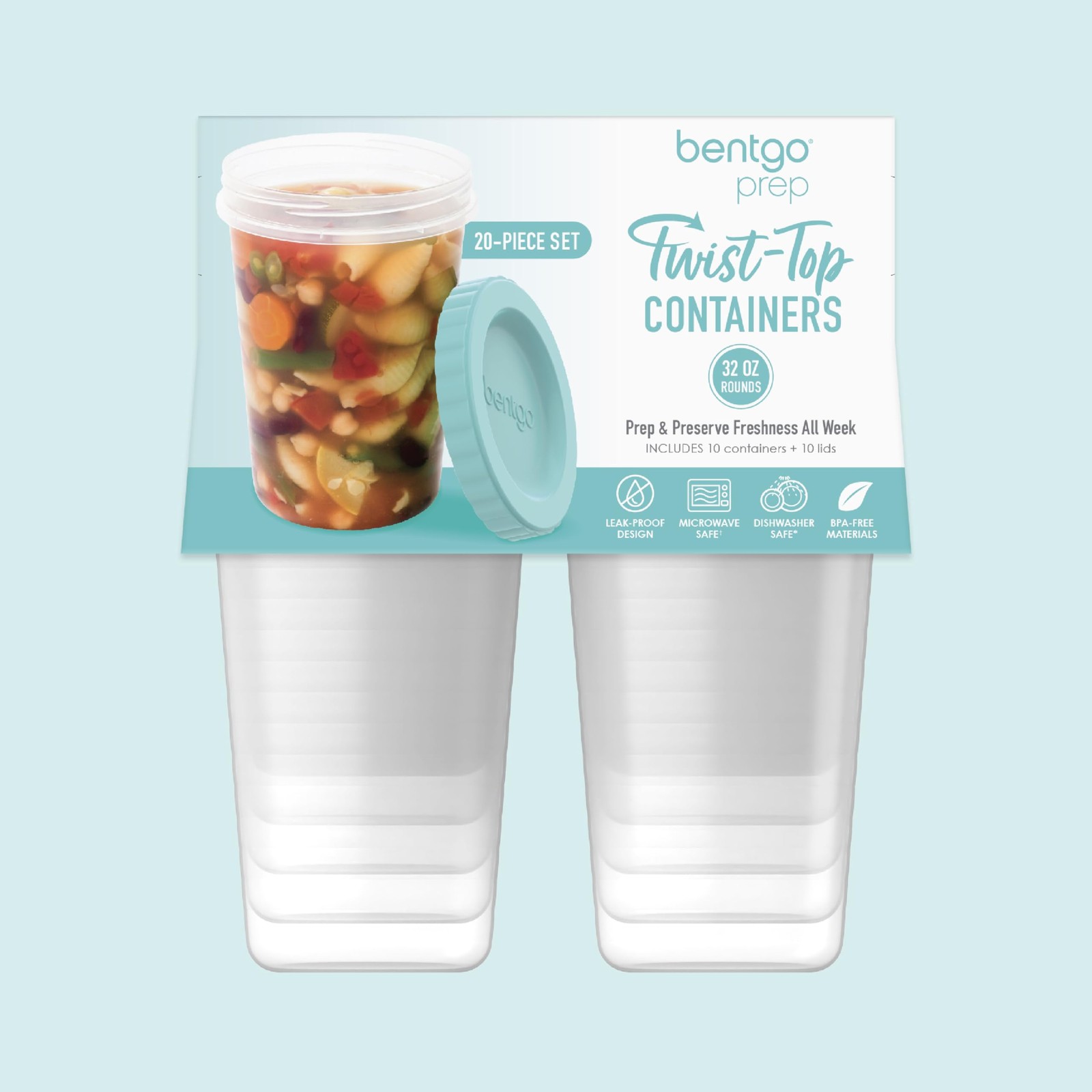 Bentgo Prep – 20 Piece 32 fl oz Leak-Proof Deli Containers with Lids, Food St…