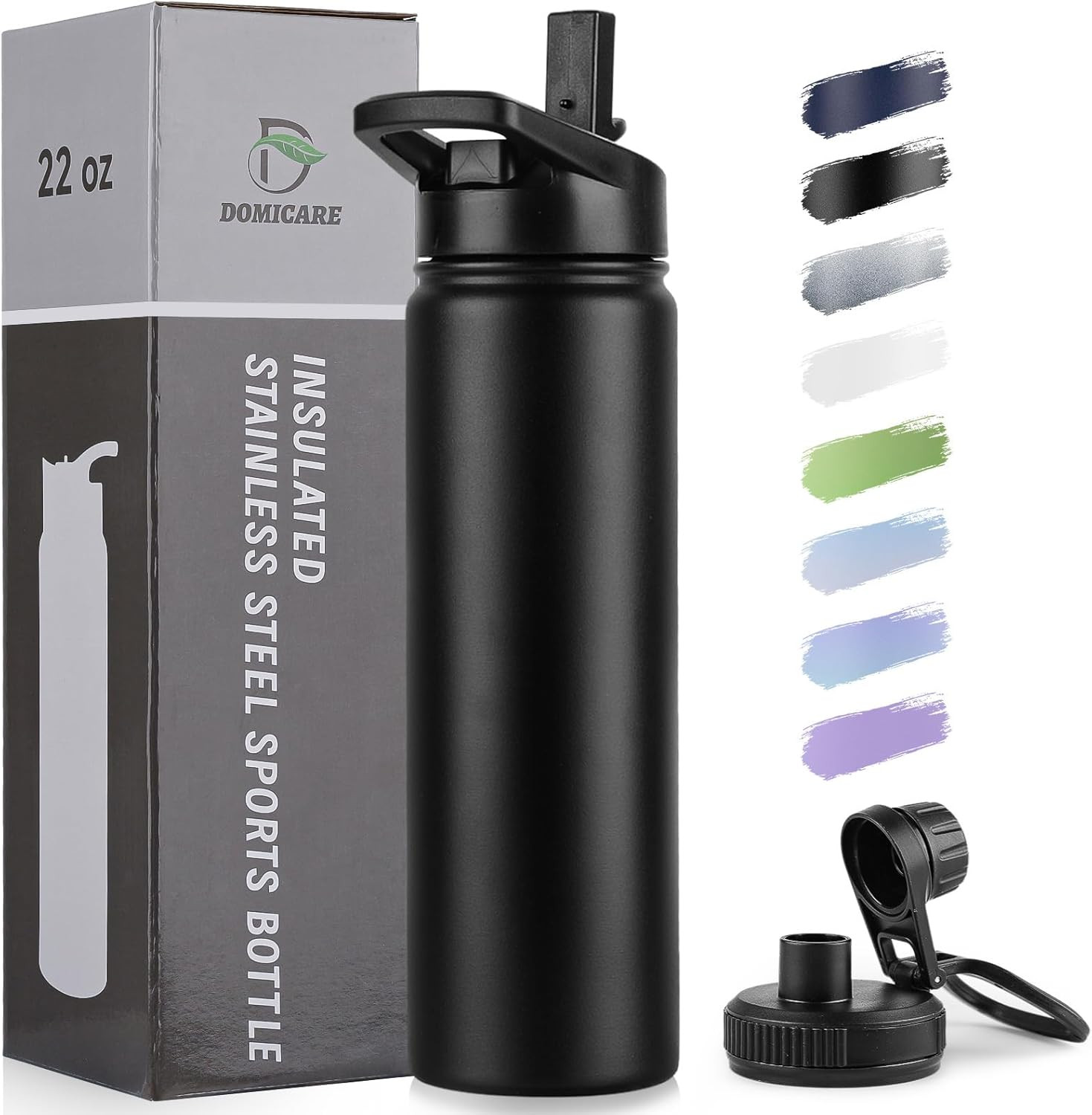 Insulated Water Bottle, 22 Oz Vacuum Insulated Stainless Steel Reusable Sports B