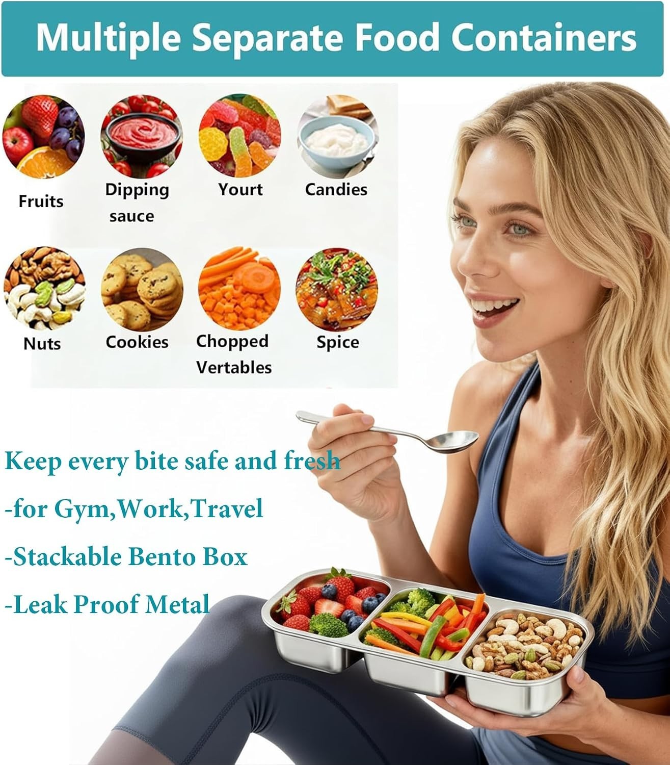 Portable 0.7L Stainless Steel Snack Container Set with Spoon – Dishwasher Safe