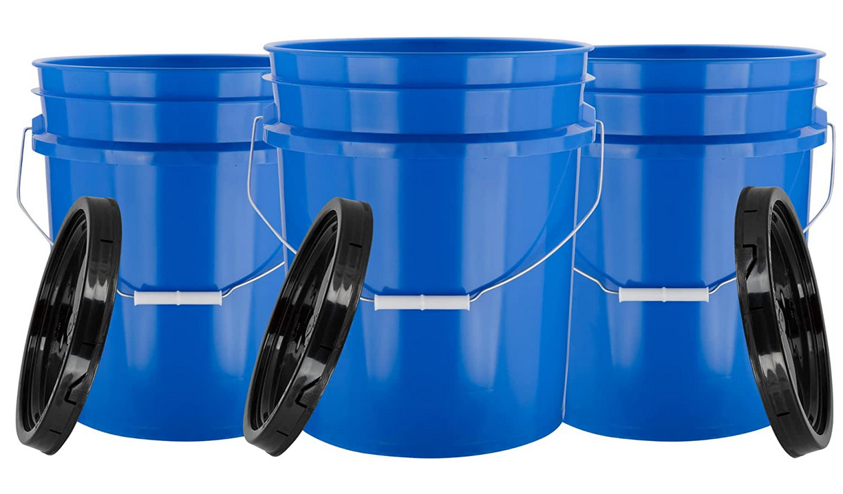 5 Gallon Food Grade BPA Free Blue Buckets with Black lids pails 90mil(Pack of 3)