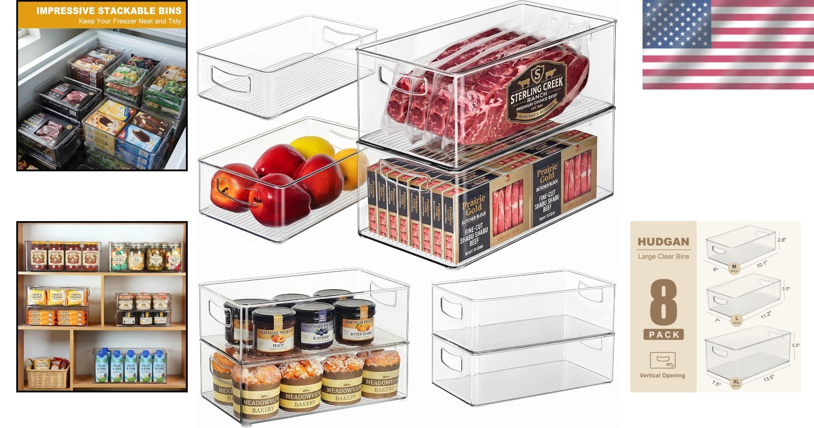 Large Capacity 8 Pack Clear Organizers – Perfect for Freezer and Cabinet Spaces