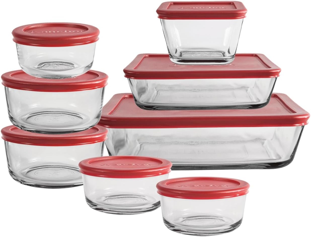 16 Piece Glass Storage Containers W/ Lids 8 Glass Food Storage Containers & 8