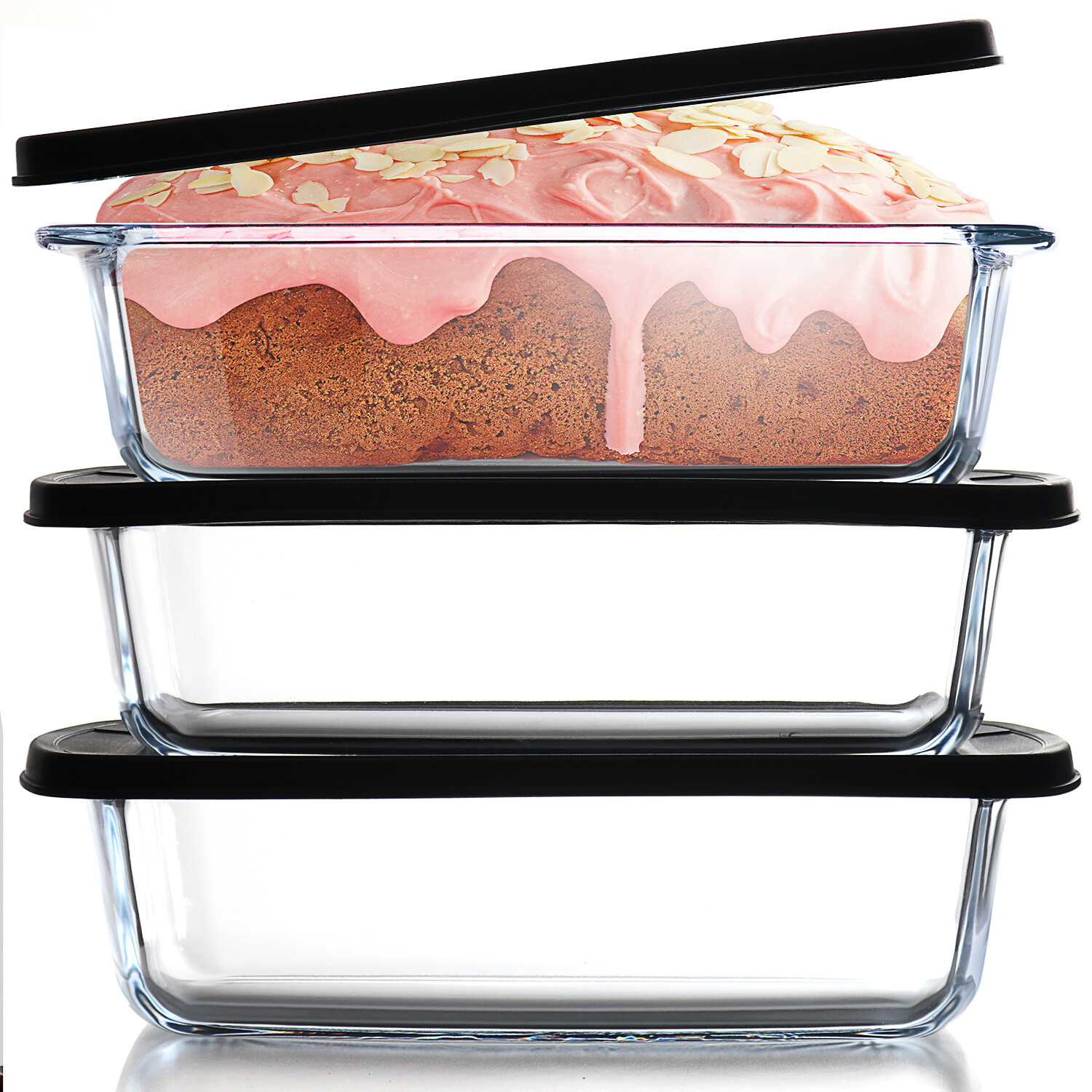 Glass loaf Baking Pan with lid, Set of 3-6 of Baking Pan, Airtight BPA Free Pans