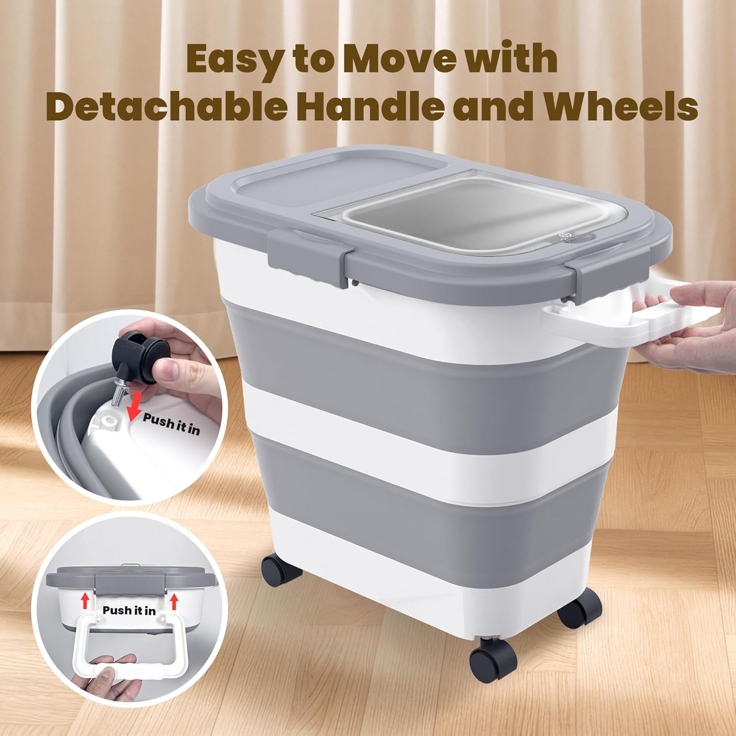 HOYTAMDA 25-35Lbs Rice Container,Collapsible Airtight Food Storage Containers wi