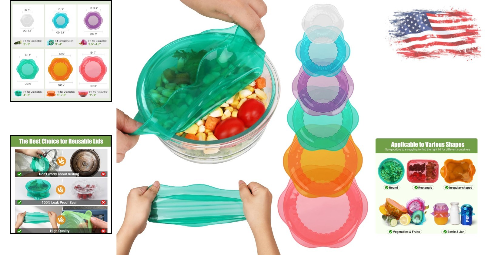 6PCS Silicone Stretch Lids – Versatile Food Storage Covers for Fresher Food