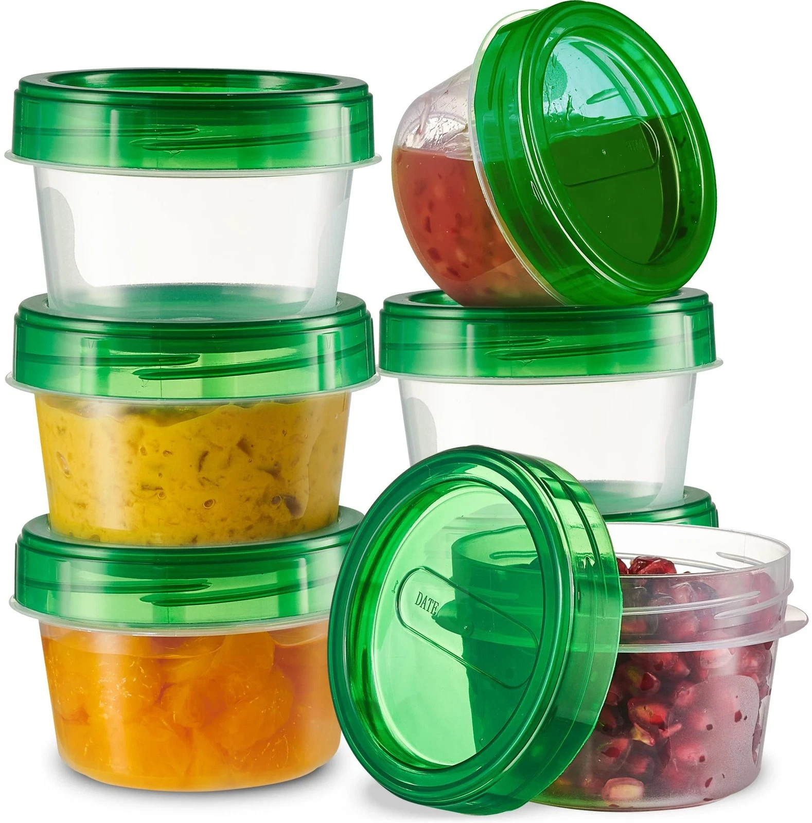 6 Pack Twist Cap Food Storage Containers with Green Screw on Lid- 4 oz Reusab…