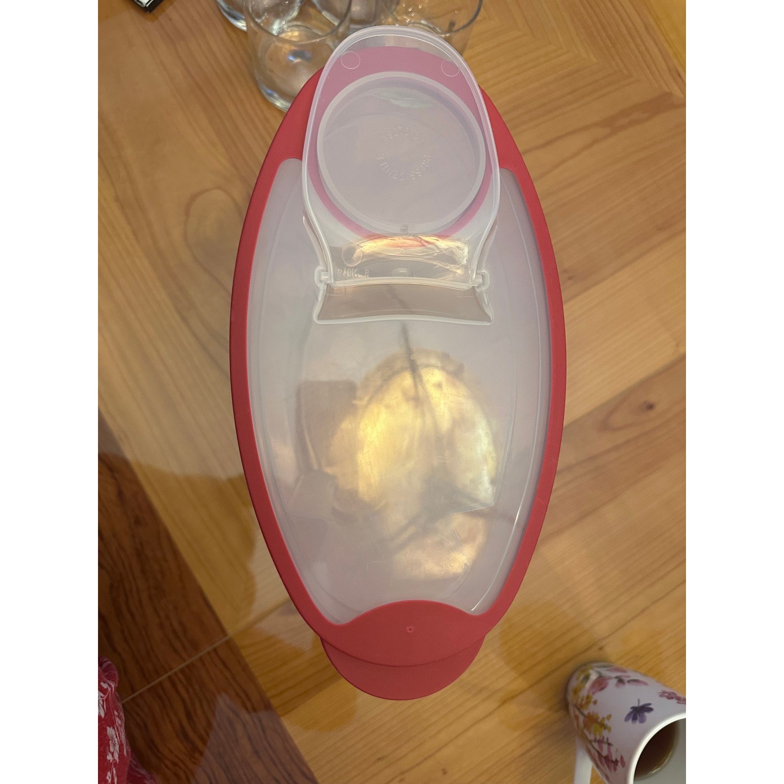 Tupperware Modular Mates Oval Container Cranberry Red Lid Flip Top Spout 1615