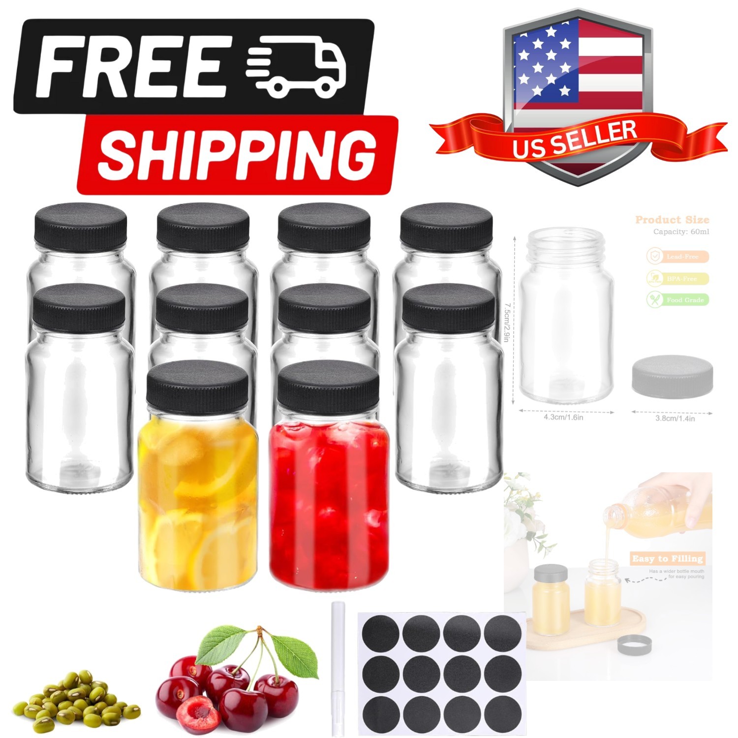 10 Pcs Glass Shot Bottles with Caps, 2oz Ginger Shots Bottles, Reusable Thick…