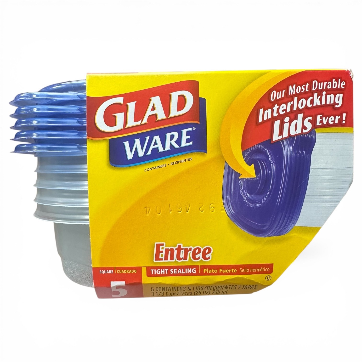 GladWare 25 oz 3 cup Entree Containers, Snap Lids, 5 Containers Per Set-BPA Free