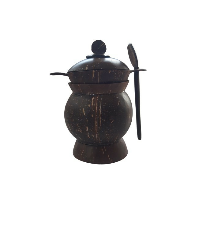 Coconut Shell Salt Container Spoon Handmade Eco Friendly Natural Organic Ceylon