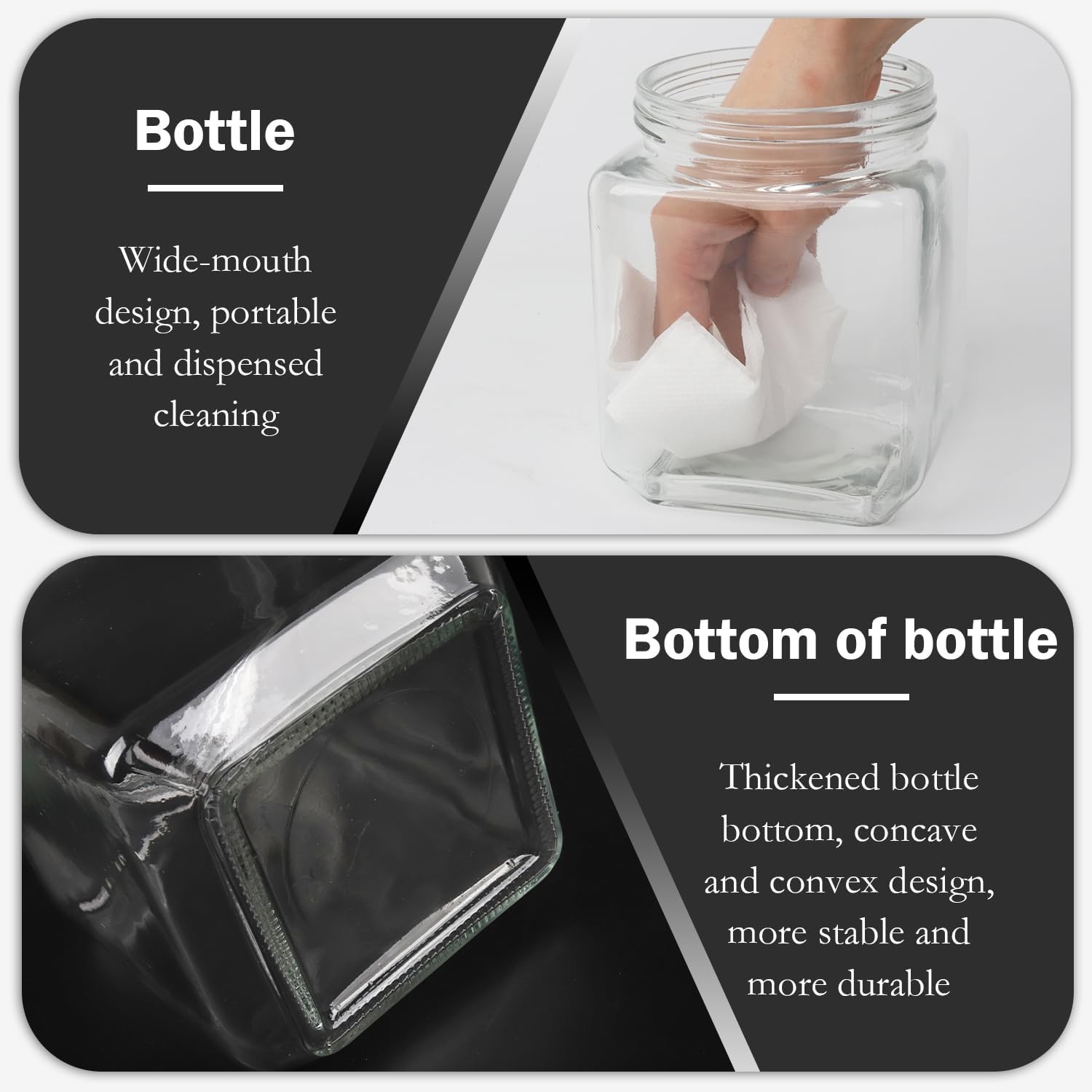 37 oz Square Glass Jars with Lids, 4 Pack Glass Canisters with Metal Lids, Clear