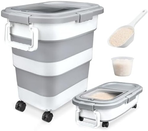 Komzon Rice Storage Container, Collapsible Airtight 10-40 Lb Rice Storage Con…