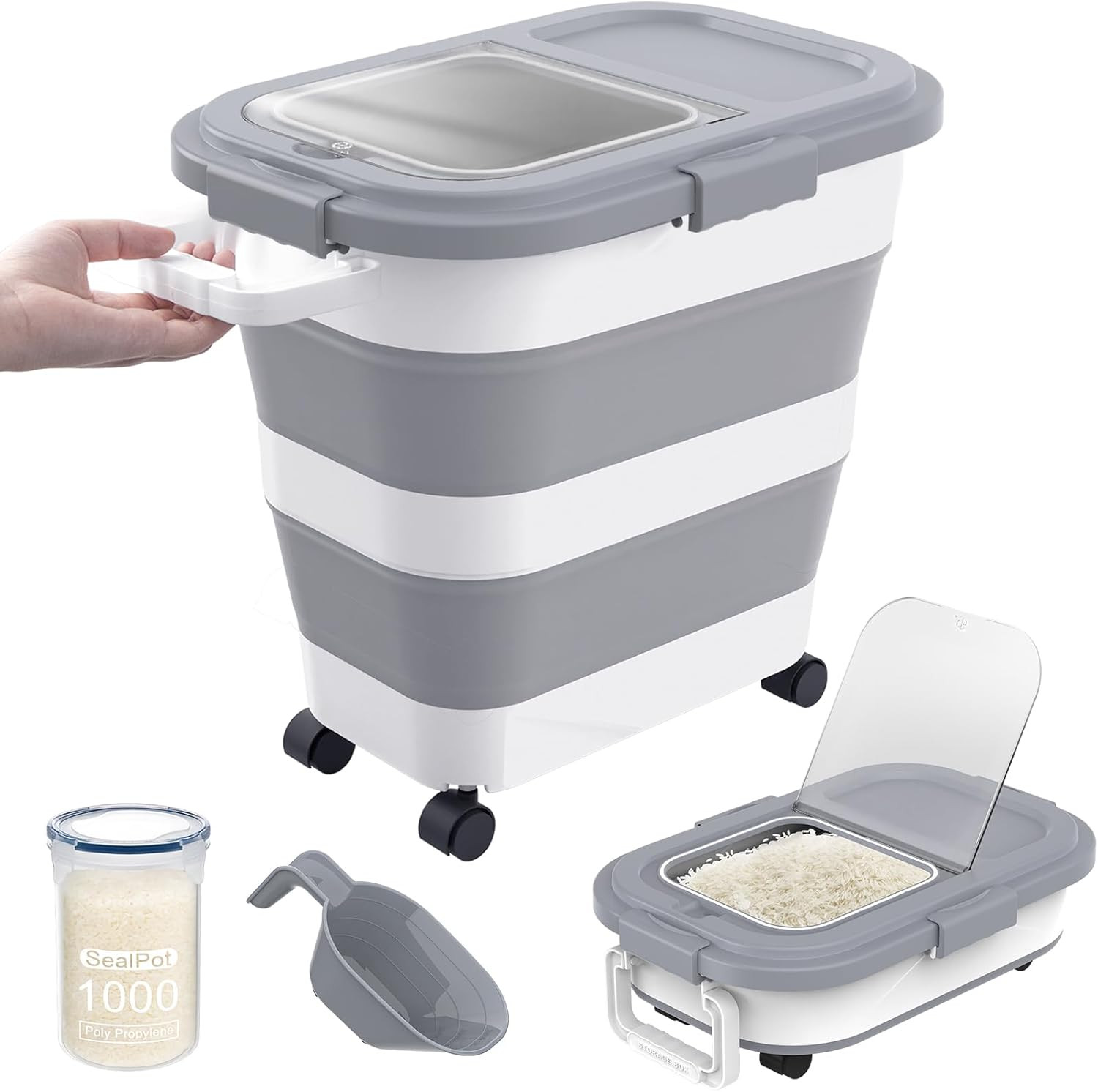 Airtight Rice Container with Wheels & Scoop – 25-35Lbs Food Storage Bin