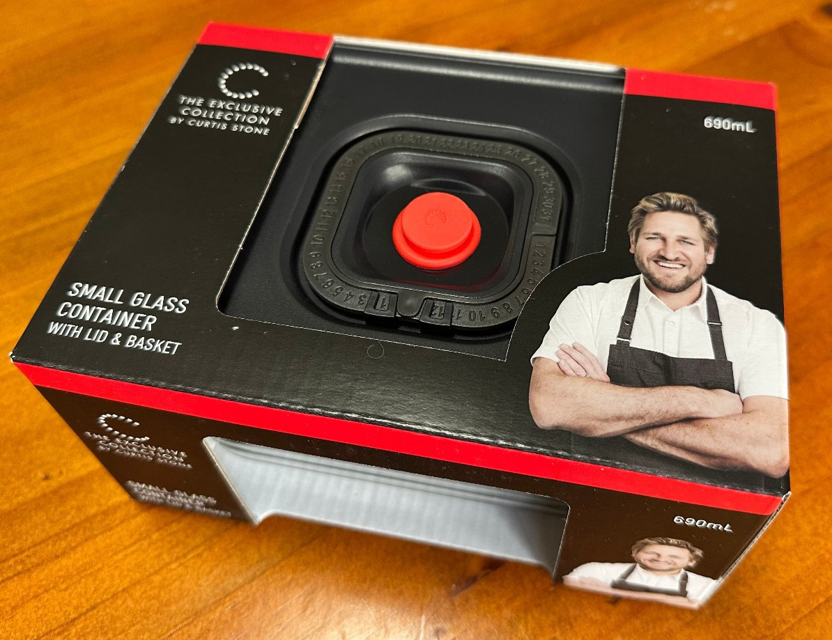 Curtis Stone 690ml Small Glass Container With Lid & Basket Coles Brand New