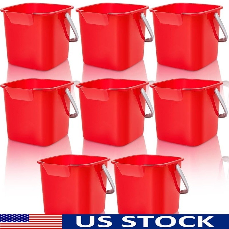 8 Pack Red Plastic Cleaning Buckets W/ Handle Portable Home Office Kitchen New