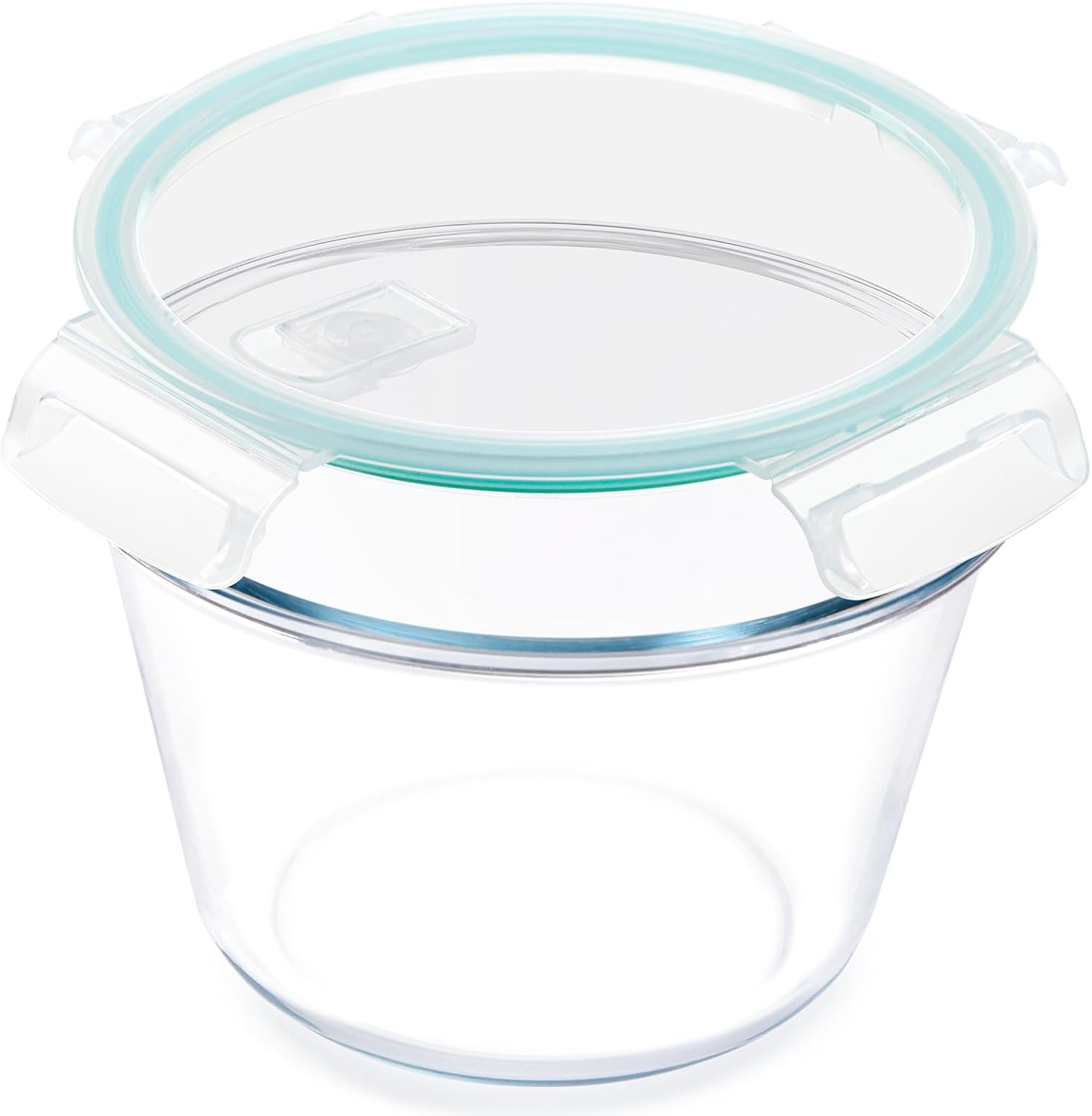 NUTRIUPS Glass Food Storage Container with Lid, 2.1L, 7.6×5in | Deep Round, Meal