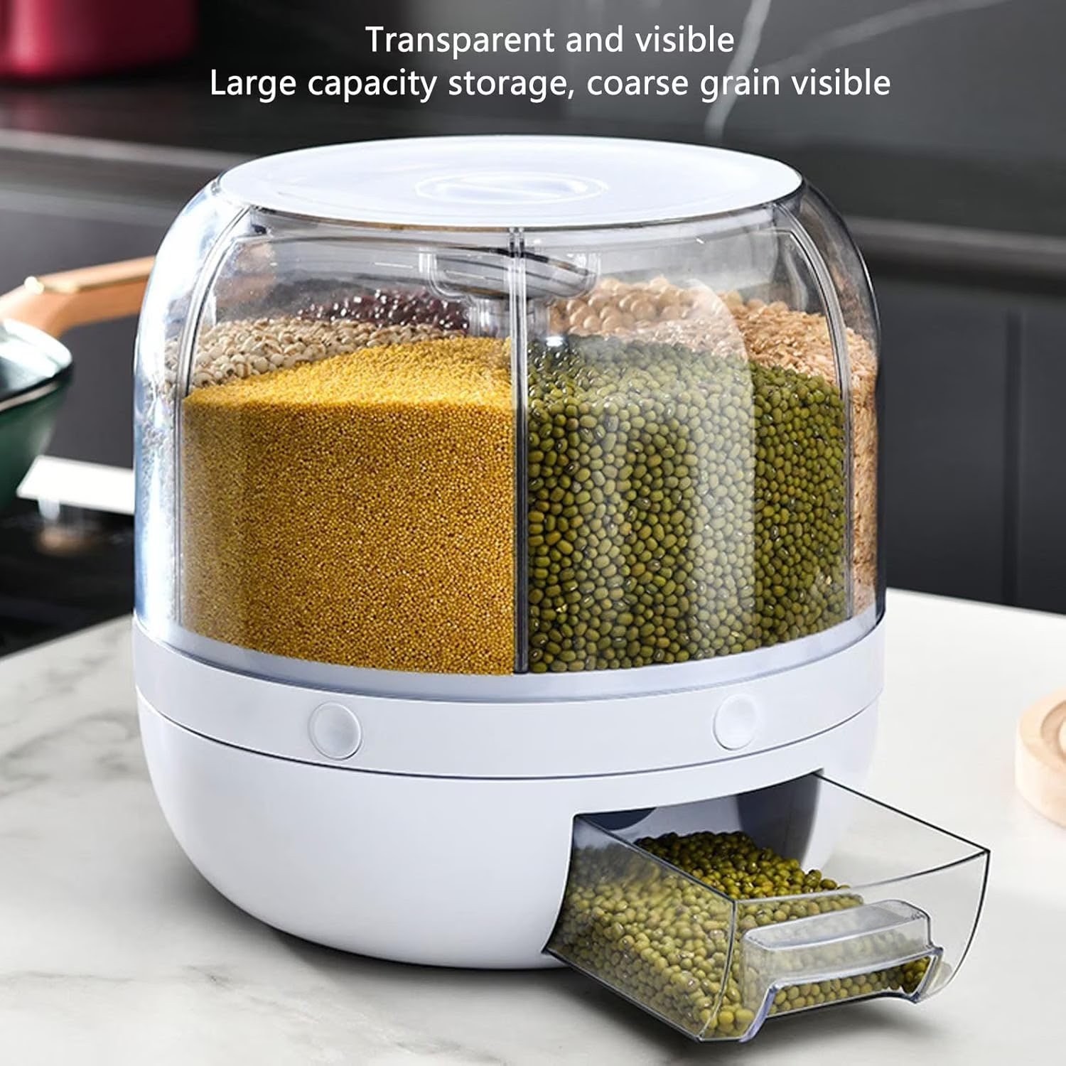 6 Grid Rotating Rice Container Cereal Grain Dispenser Airtight Dry Food Storage