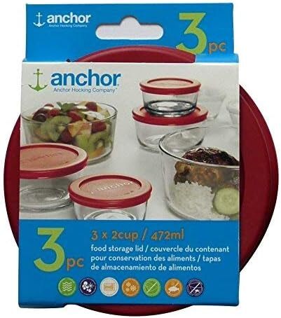 Anchor Hocking Red Container Lids Set Of 3 For 2 Cup Round Containers