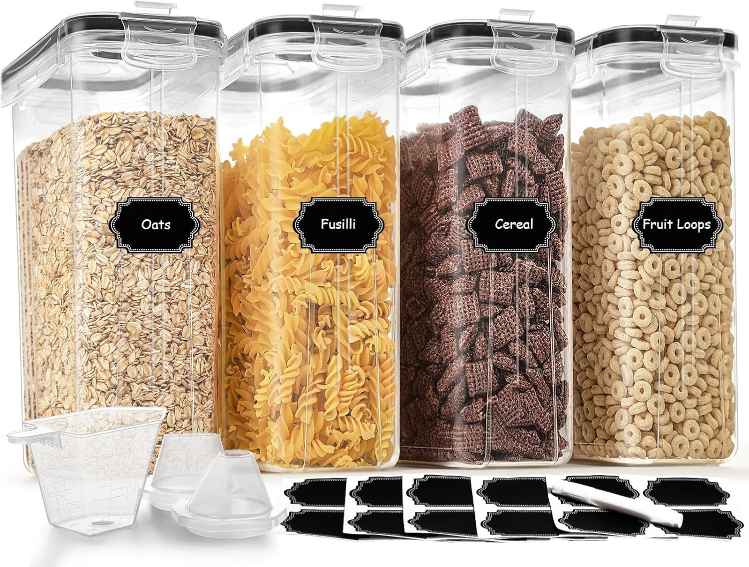 Airtight Cereal Storage Containers Set with Labels and Pour Spout – 4PCS