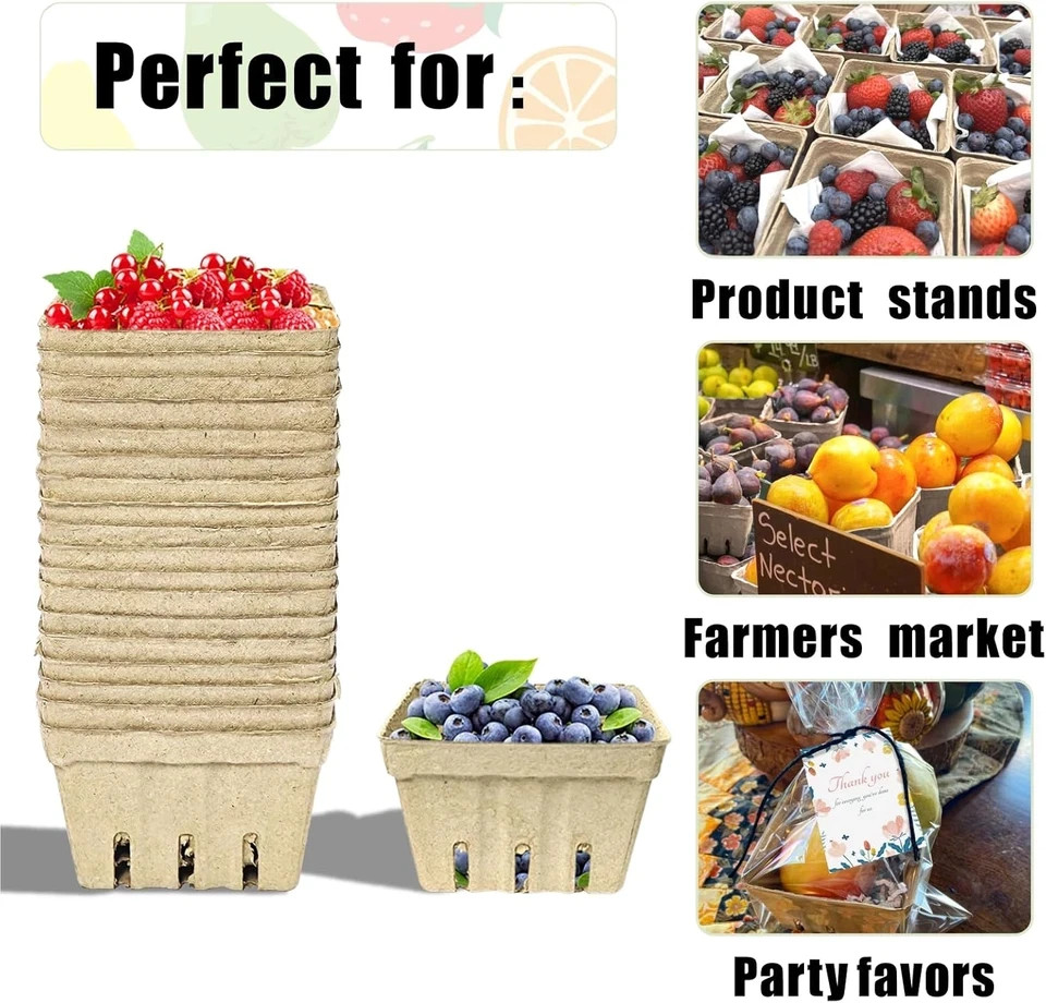 30 Pack Natural Pulp Fiber Berry Basket,Small Molded Produce Vented Basket Kitch