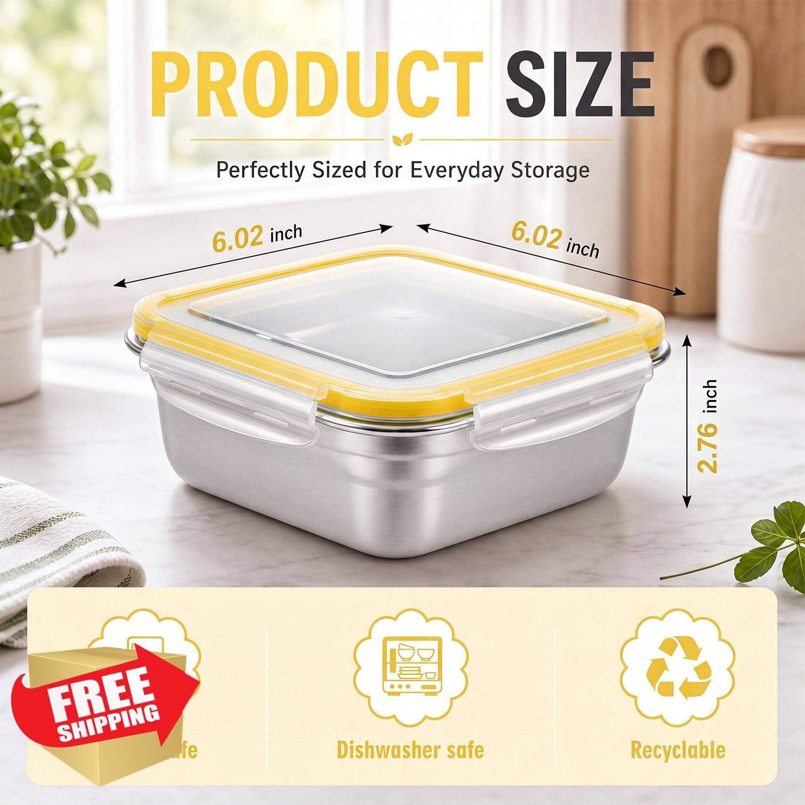 Blushtier 4pc Yellow Sandwich Containers 25.4oz