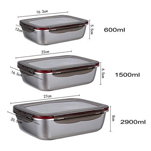 3 Pieces Stainless Steel Food Storage Container with Lids Airtight Metal Food