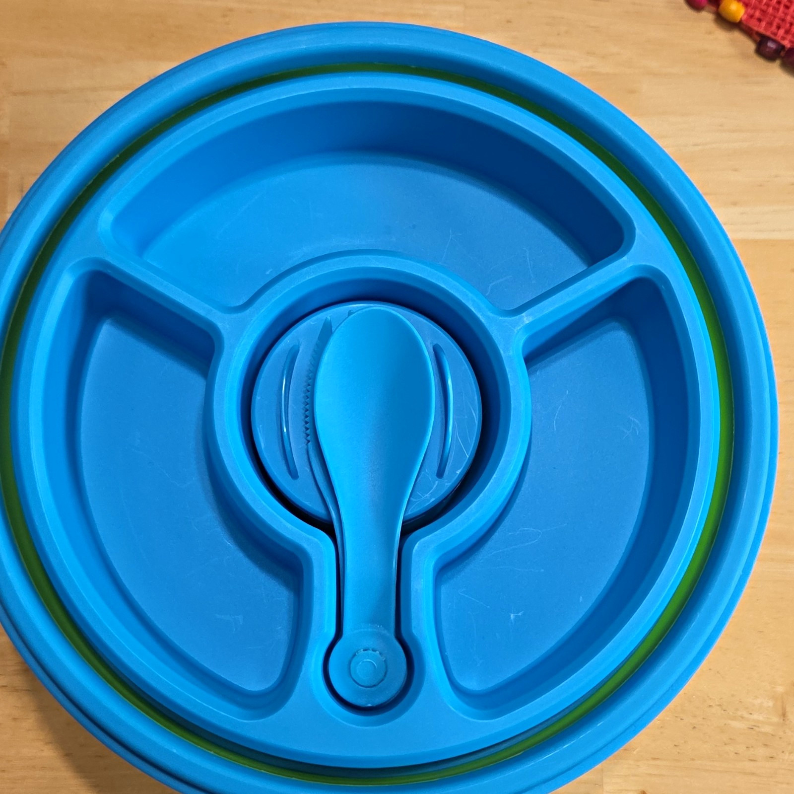 eco Deluxe Salad Bowl 1 qt Round Plastic Food Storage w/ Snap Lid Blue/Green