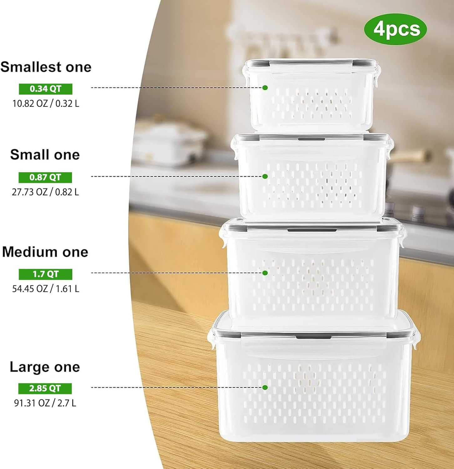 Fruit Storage Containers for Fridge with Removable Colander, Airtight Food Stora