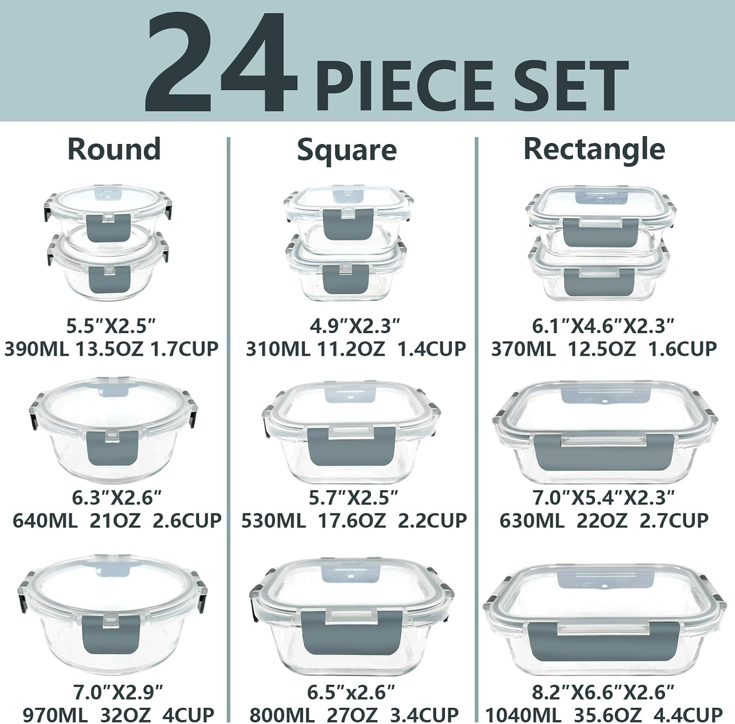 12 Pack Stackable Glass Meal Prep Containers with Lids – Safe & Versatile