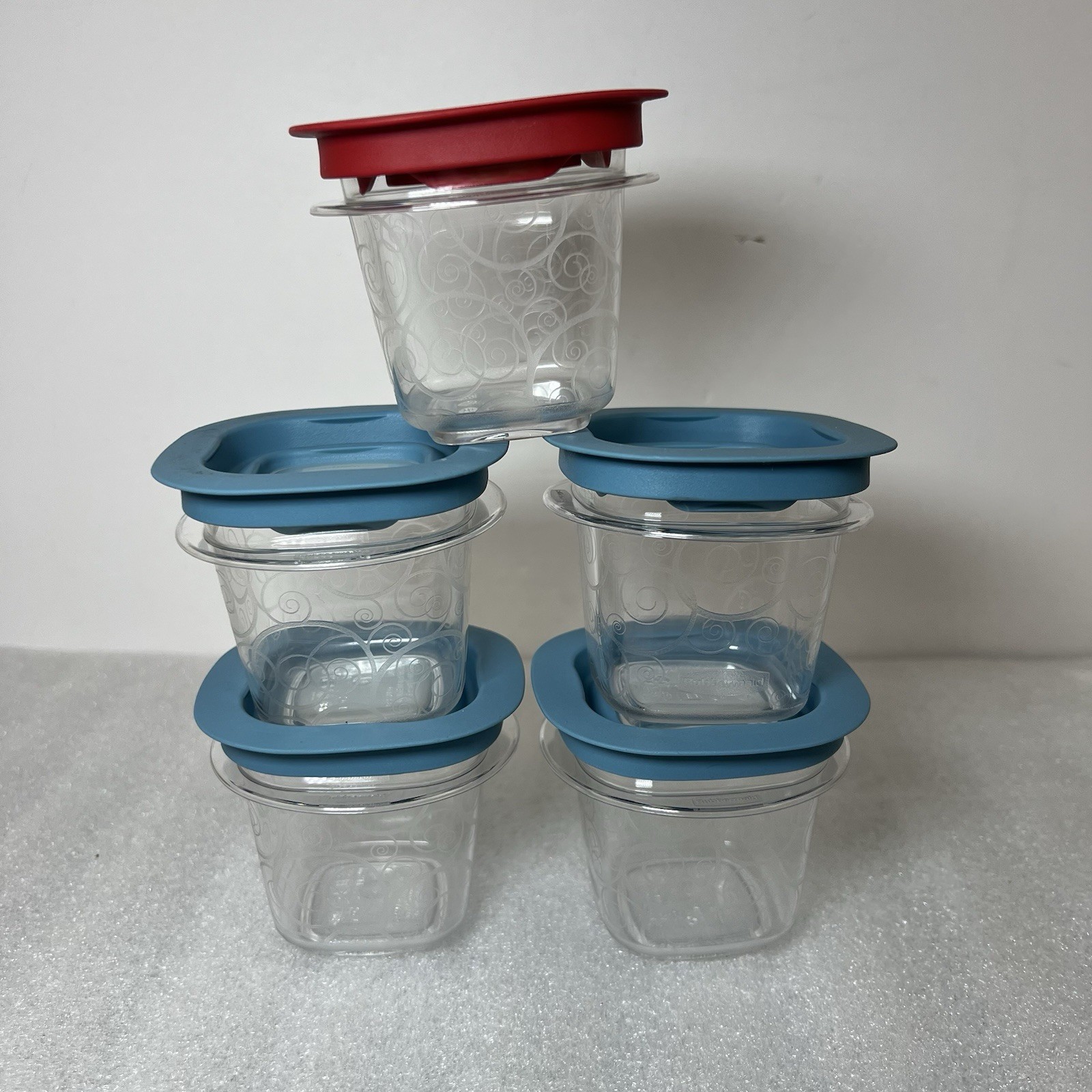 5 RUBBERMAID 4oz Premier Food Snacks Storage Containers & Lids Window Swirl