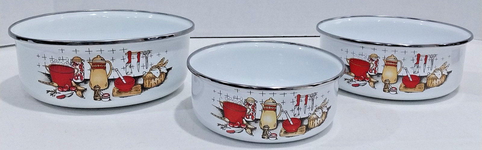Vintage NOS Metro 6 pc Bowl Set, Enamelware Enamel on Steel ~KITCHEN PREP DESIGN