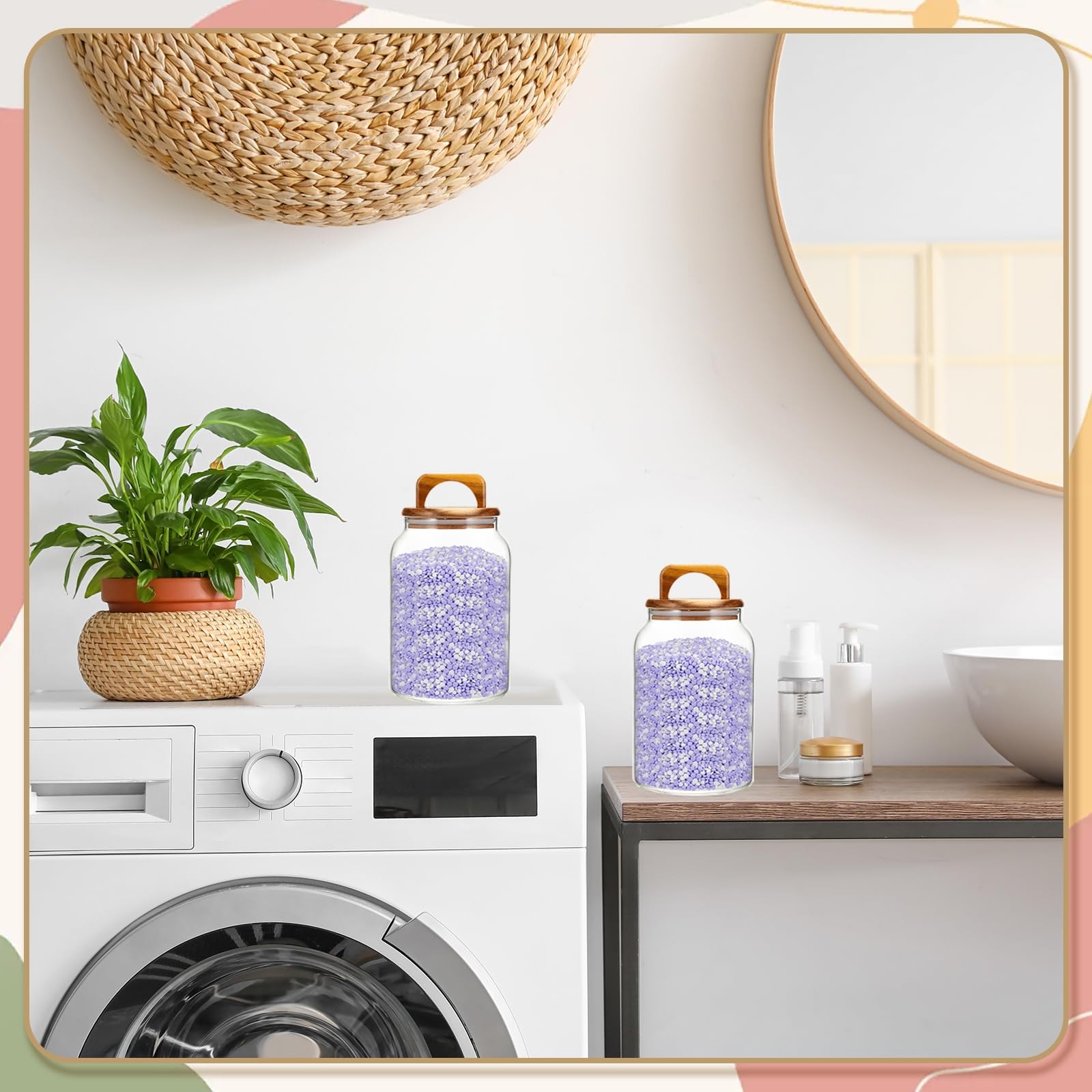 4 Pcs 64oz Glass Laundry Storage Containers with Handle Wooden Lid and Scoop …