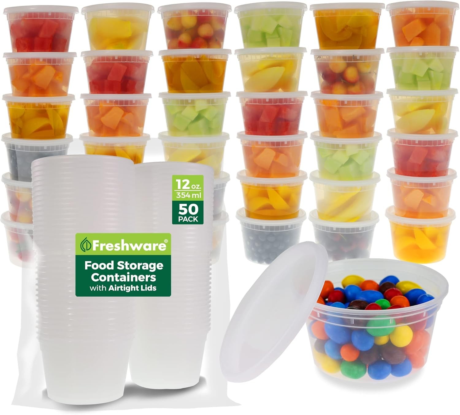 Food Storage Containers [50 Set] 12 oz Plastic Deli Containers with Lids, Slime,