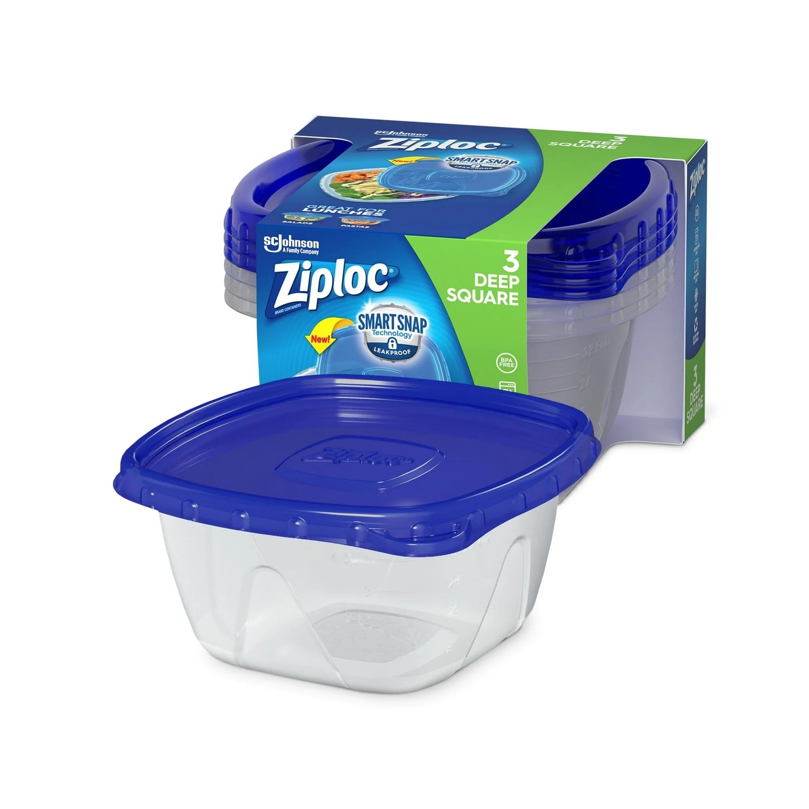Food Storage Container, 1.25 Qt, Deep Square, 3-Ct. One Size, Clear