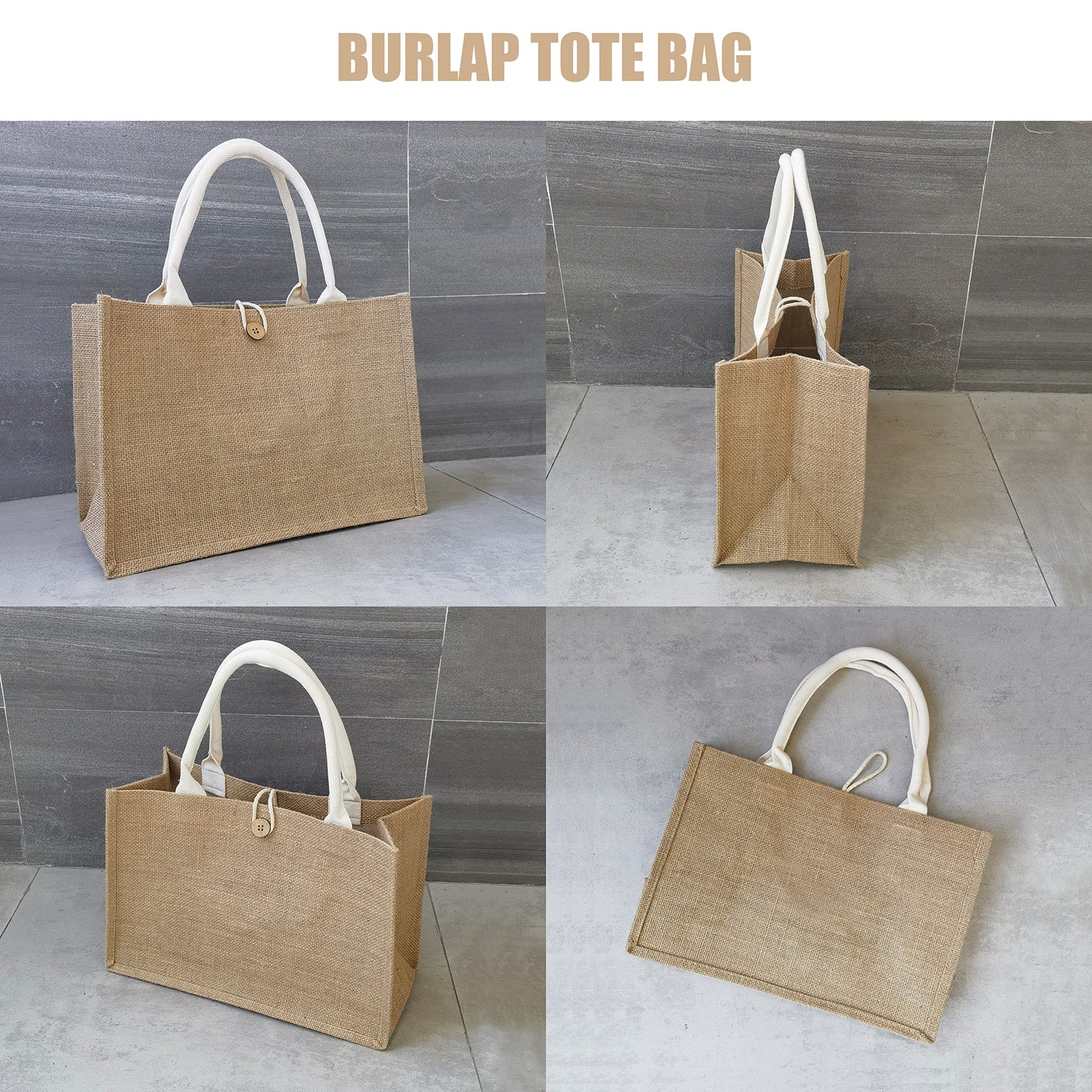 Yaceyace Jute Beach Tote Bags 14.5X6.7X10.2 Set Of 6 Burlap Totes Button