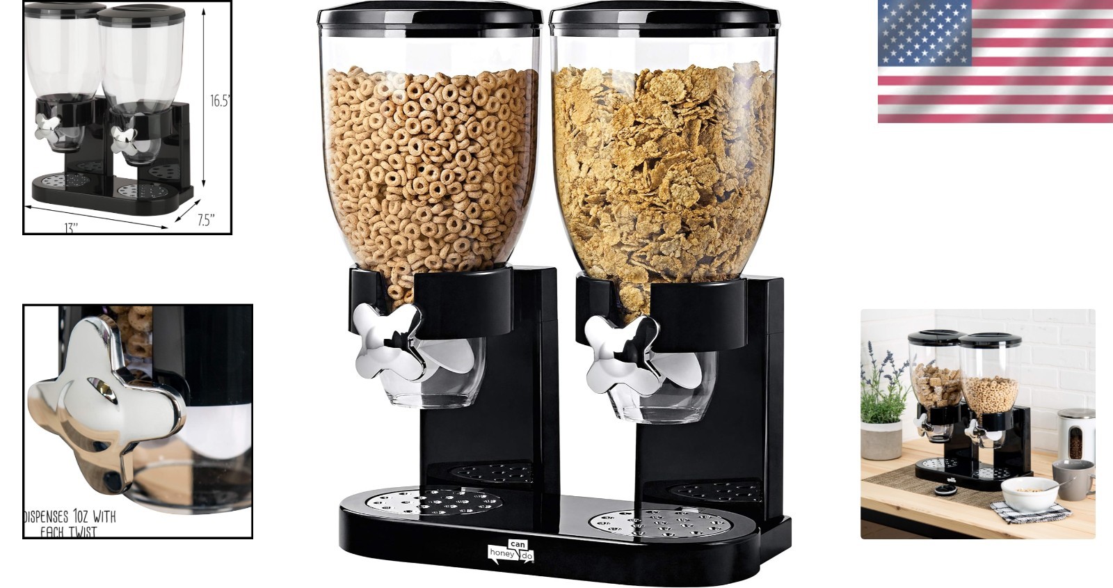 Modern 2-Canister Food Storage Solution – 17.5 oz Dry Food Dispenser in Black