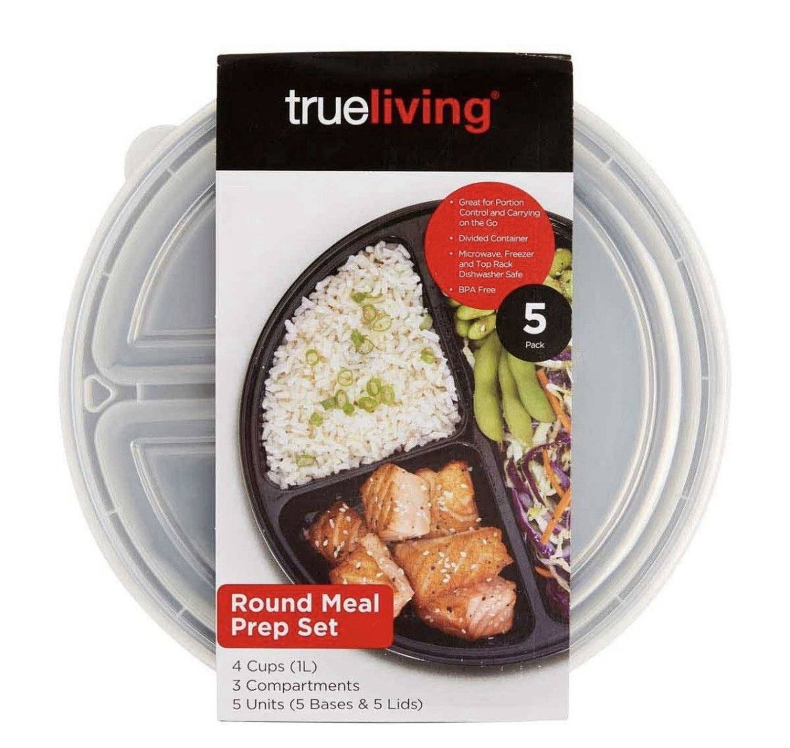 Trueliving Meal Prep Food Container 5 pack. NEW