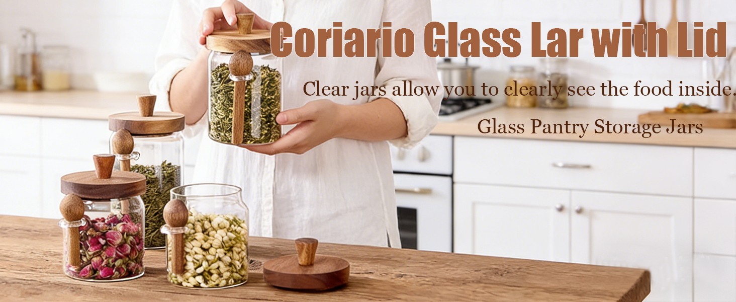 Glass Jar with Lid and Spoon 13&20&24 OZ Coffee Tea Sugar Canister Set of 3