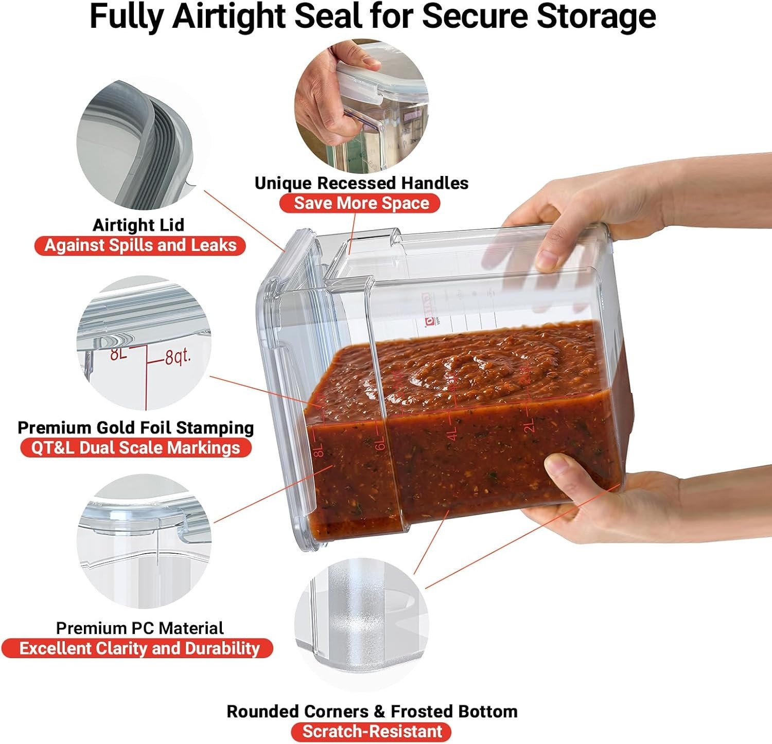 2 Pack 4 QT Airtight Commercial Food Storage Containers, Clear Food Storage C…