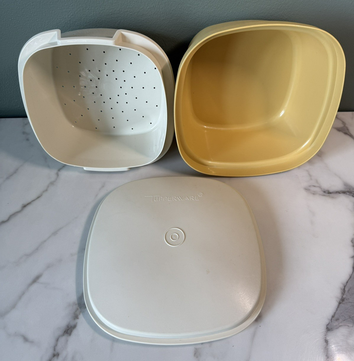 Vintage 3 Quart Tupperware Harvest Gold Steam N Store Steamer 888 Strainer w Lid