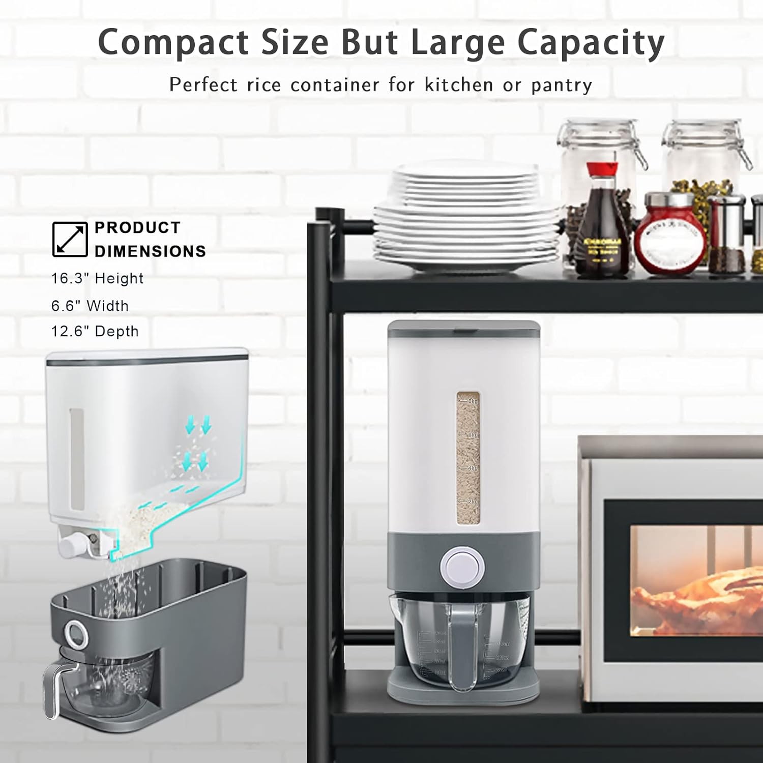 Dispensador de arroz cocina dispensador almacenamiento cocina granos 25Lbs Nuevo