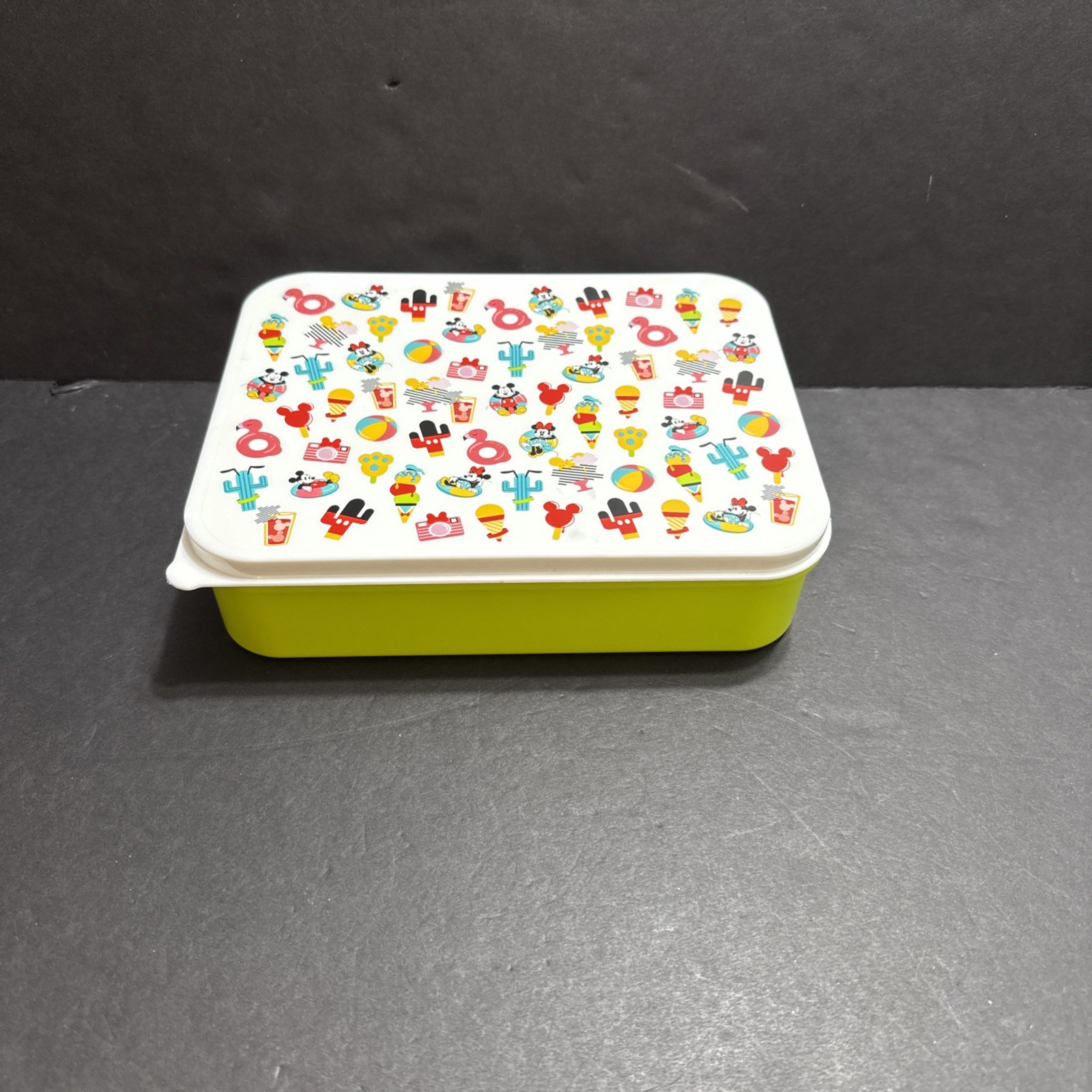 Disney Mickey Minnie Mouse Kids Storage Container Food Lunch Box Lime Green 9×7”