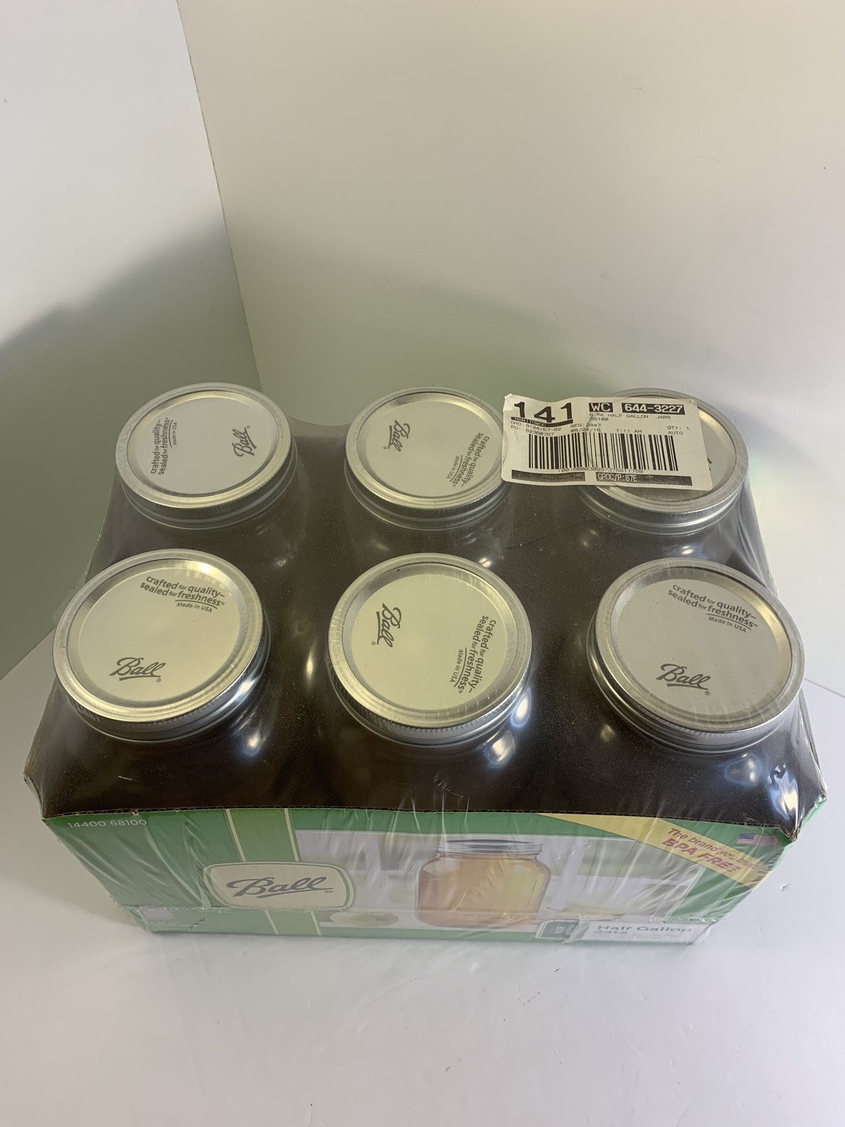 Ball Wide Mouth Half Gallon Mason Jars 64 oz with Lids & Bands 6-Pack BPA Free