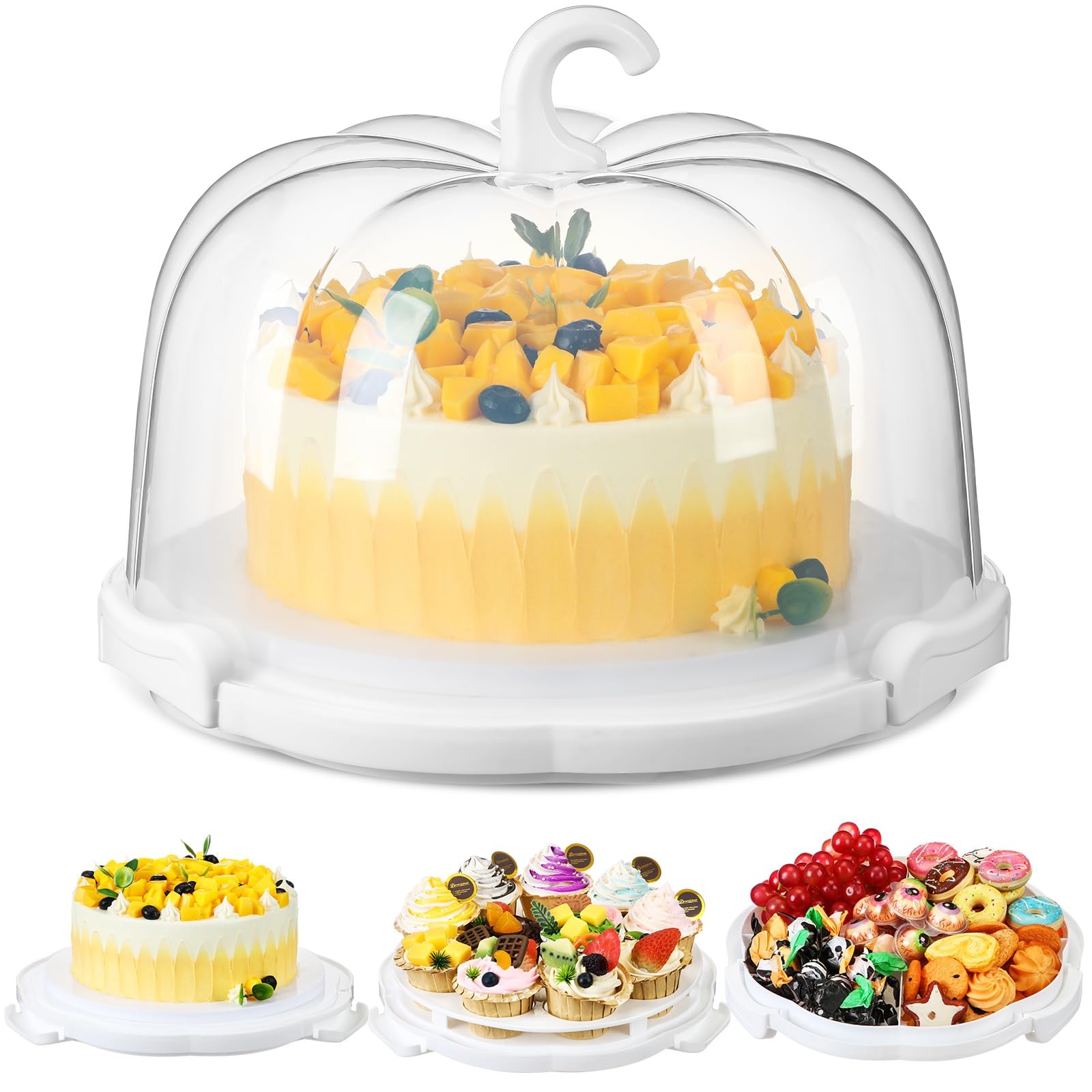 Zhehao 10 Inch Fall Cake Carrier Holds, Pumpkin Stand with Lid and White
