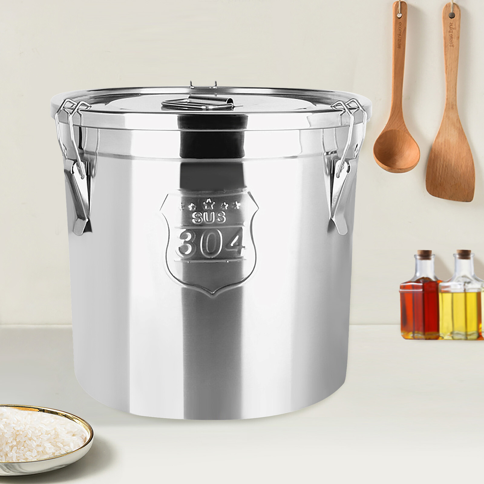 6L Airtight Rice Bucket Canister Food Storage Container 304 Stainless Steel