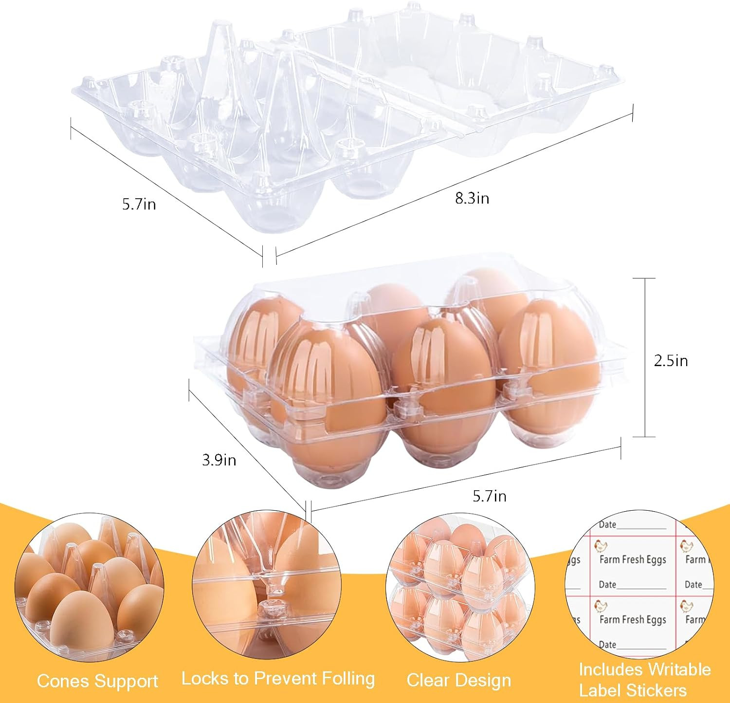 Plastic Clear Egg Carton for 6 Eggs,12Pack Egg Tray Reusable Medium Size Egg Car