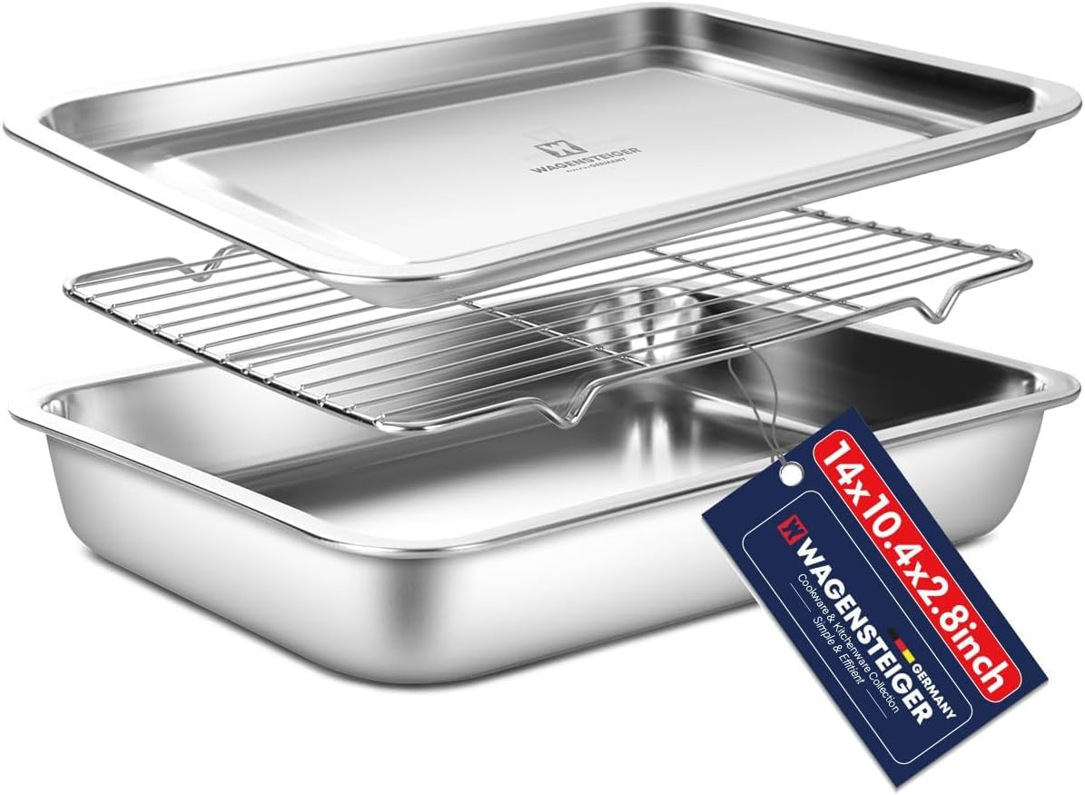 Stainless Steel Food Prep Container with Rack & Lid (Tray), 4.54Quarts, Catering